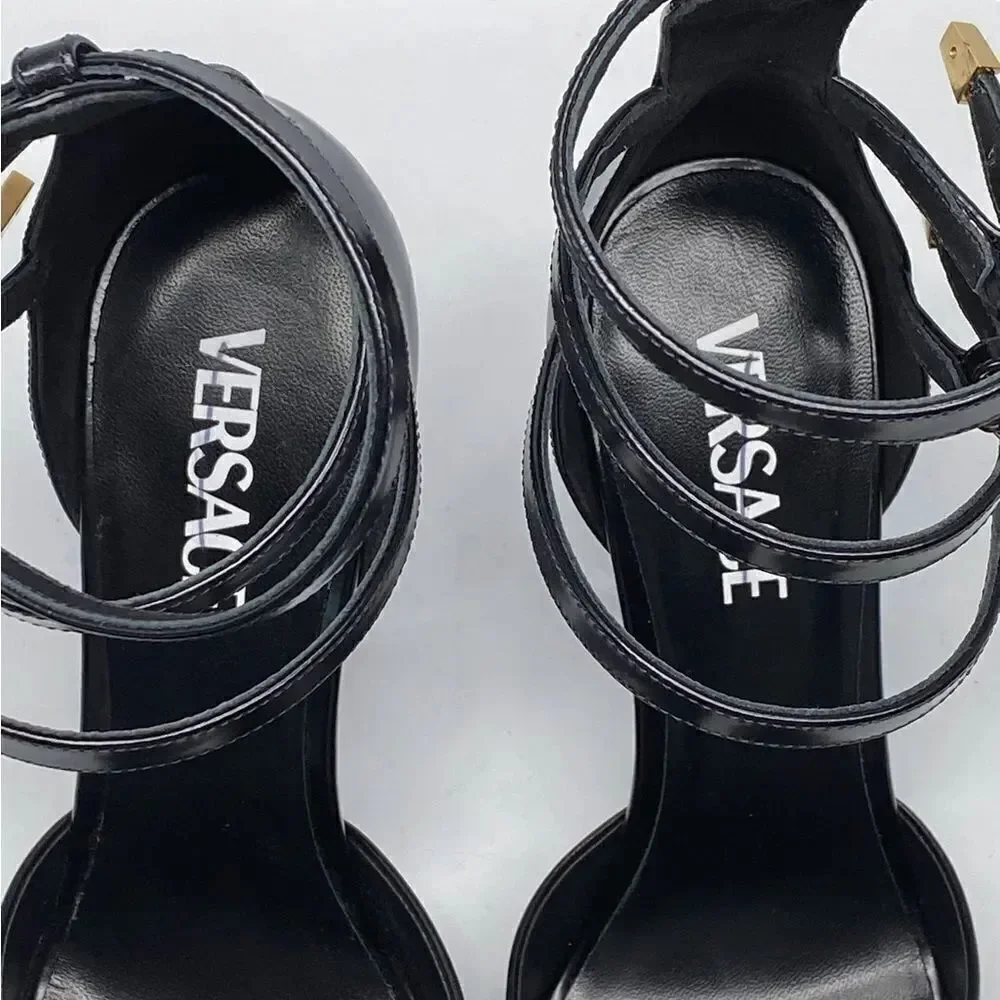 Versace Pin Point Leather Ankle Strap Pumps